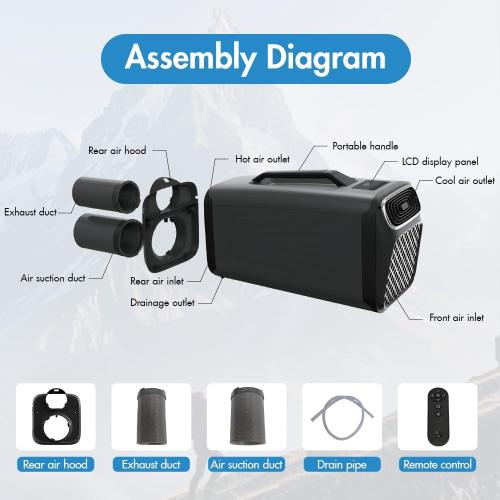 Portable Tent Air Conditioner for Camping, 5200BTU Fast Cooling Quiet Small Light Air conditoning 400W Low Power for RV, Truck, Van Black Grey