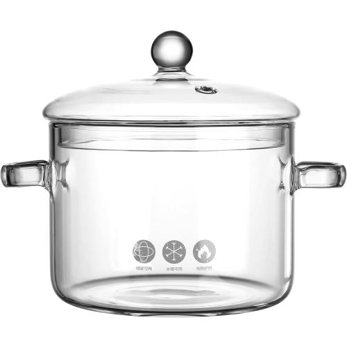 Clear Glass Pot, Cooking Pot with Lid and Handle, Clear Saucepan, Resistant Borosilicate Pot, Glass Saucepan for Cooking On Stove, Stovetop Simmer Pot (1.9L/64oz)