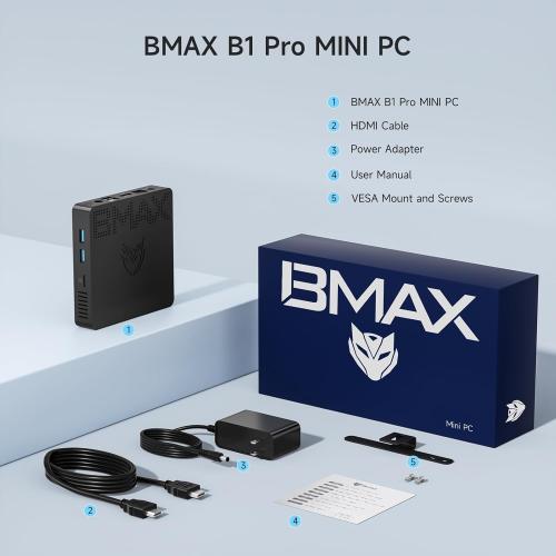 Bmax Mini PC B1 Pro Intel Gemini Lake N4000 (Up to 2.6GHz), 8GB LPDDR4 128GB eMMC Support M.2 SSD Expansion (512GB/2TB), 4K Dual Display 2.4G/5G WiFi & BT4.2 Mini Desktop Computer for Home/Office