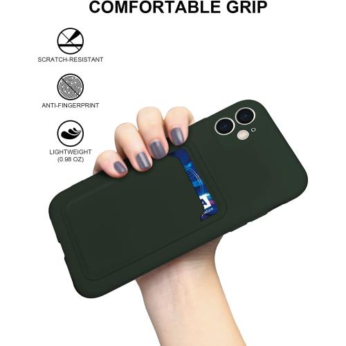 Green -Silicone Card Case Compatible with iPhone 11 6.1 inch, Shock-Absorbing Protective Case with Card Holder, Soft Slim Wallet Case Compatible with iPhone 11 case-Deep Green