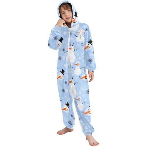 Size 4-5Y Onesie Sleepwear Winter Christmas Snowman One Piece Hooded Jumpsuit with Pockets