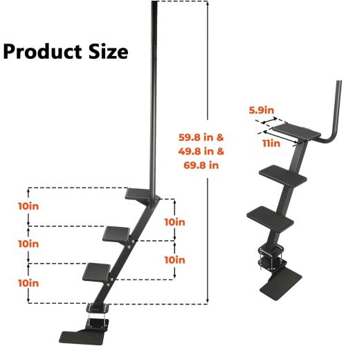 Boat Trailer Step Ladder, 4-Step with Safety Handle, Non-Slip Surface, Universal Trailer Tongue Mount, Black (4 Step)