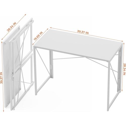 Harper white 100*50*72 cm Folding Desk White Desks, Foldable Computer Desk Spaces Saving Writing Table for Bedroom, Home Office, Dorm, Apartment, Kids