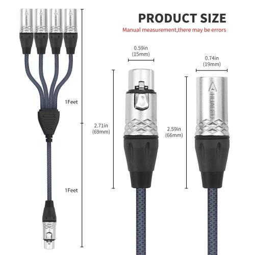 2Feet 3Pin XLR 1 Female to 4 Male Y Splitter Audio Cable,4Way-1 XLR Single Input to Four Output Parallel Connection Cable for Microphone, Audio Player, Power Amplifier, Mixing Console DMX