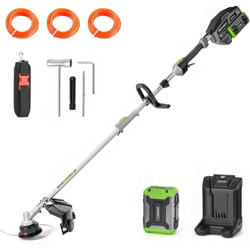 Size 17 inch 60V Lithium Ion Cordless String Trimmer, 17 Inch Two Speed Brushless String Trimmer with 5.0Ah Battery and Charger