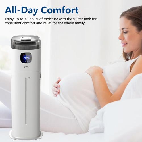 Large Humidifier for Bedroom, 9L/2.5Gallon Ultrasonic Cool Mist Humidifier with Humidistat, 360°Nozzle, 350ML/H Big Mist Level, Suitable for Kids Room Livingroom Yoga Office Plant，White
