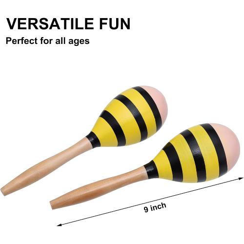 Maracas for Adults Kids, 2 Pcs 9 Inch Wooden Maraca for Party Favors, Yellow