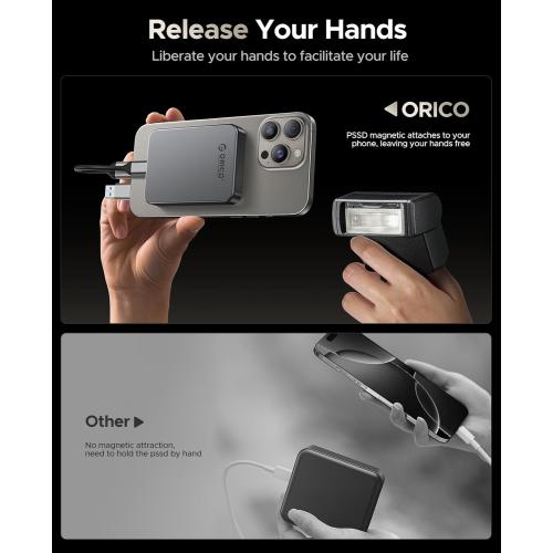 ORICO 1TB Magnetic Portable SSD, Metal Body, 4K 120 fps ProRes HDR Record and Store, Up to 460MB/s, USB C&A 2 in 1 Cable, External SSD Compatible with iPhone 16 Pro Max, Tablet, Computer - K5PLUS