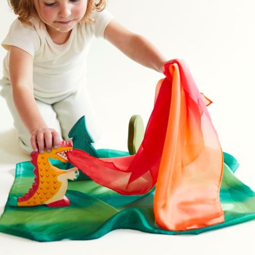 Sarah's Silks - Set of 5 Enchanted Mini Playsilks, 100% Silk 21 Square Scarf for Dance, Movement and Pretend Play - Rainbow, Starry Night, Sea, Fire and Blossom Scarves