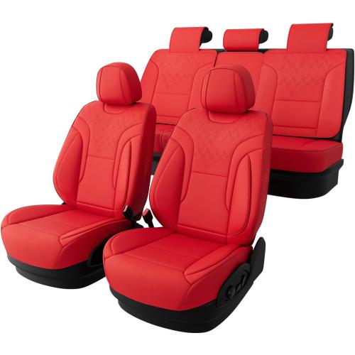 Red Car Seat Covers Full Set - Breathable Faux Leather Universal 5 Seat Covers for Cars, Automotive Protector Fit for Most Sedan SUV Pick-up Truck