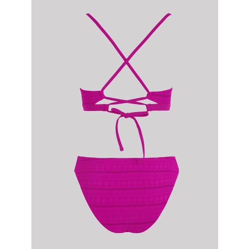 CUPSHE Bikini Set for Women Medium Magenta Two Piece Swimsuits V Neck Low Rise Crisscross Back Self Tie Spaghetti Straps