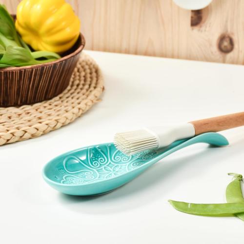 Ceramic Spoon Rest for Stove Top, Spoon Holder, Spoon Rest for Kitchen Counter, Utensil Rest for Spatula & Tong, Kitchen Decor and Accessories （Turquoise）
