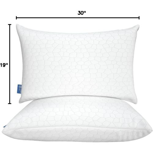QUTOOL Cooling Pillow for Sleeping, CertiPUR-US Shredded Memory Foam Queen Pillows Set of 2, Cool Pillow for Hot Sleepers Adjustable Firm Pillow for Side, Back, Stomach Sleepers Soft Yet Support,White