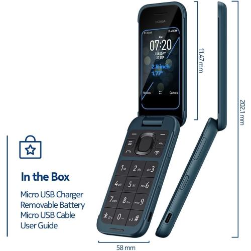 Blue Nokia 2780 Flip | Unlocked | KaiOS | Verizon, AT&T, T-Mobile | Blue