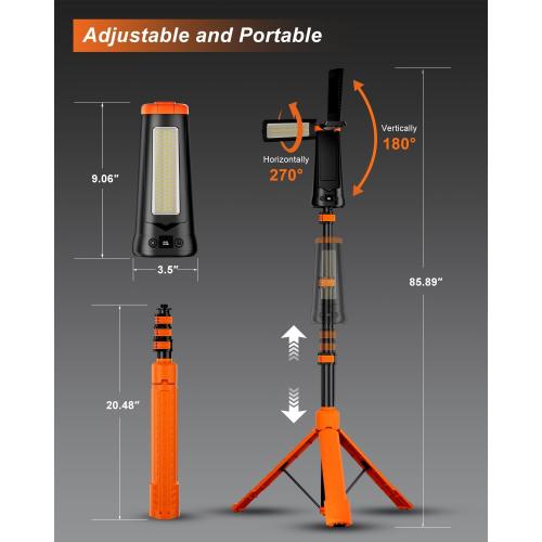 Camping Light with Stand 85.9 Rechargeable Cordless 5500 High Lumens LED Work Light, 10000mAh Solar Magnetic Waterproof Emergency, Dimmable Camping Essentials Gear with Detachable Tripod