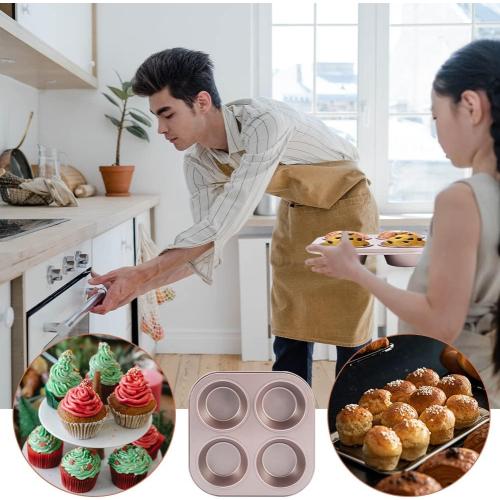 4 Cup Muffin Pan Baking Tray- Non-Stick Cupcake Tin Mold - Carbon Steel Cake Mould For Home, Cafe Bar and Restaurant(champagne)