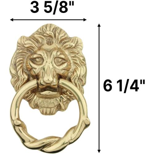 Renovators Supply Manufacturing Door Knockers for Front Door 6 1/4 in. Solid Brass Lion Head Door Knocker with Mounting Hardware