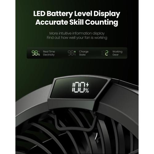 Gaiatop Portable Camping Fan with LED Lantern, Power Display 360° Head Rotation, Hanging Hook for Tent, 3 Speed Quiet Rechargeable, 4000mAh Battery Operated USB Fans for Indoor Outdoor Travel Black