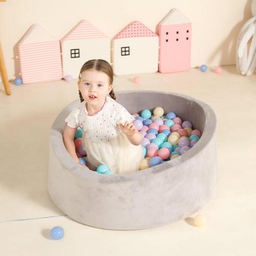 TRENDBOX Foam Ball Pit for Toddlers, 35x11 inch Soft Baby Ball Pit with Washable Velvet Cover (Balls not Included)- Grey