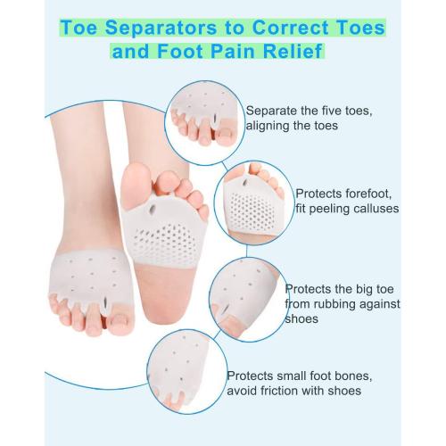 Golbylicc 4 Pairs Metatarsal Gel Pads Toe Spacers Separators to Correct Bunions, Forefoot Pads, Hammertoe Corrector Big Toe Straighteners for Women Men Foot Pain Relief
