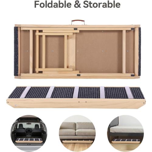 Dog Ramp for Bed, Wooden Dog Ramp for Couch with 4 Adjustable Heights, Anti-Slip Carpet & Wider Walkway, Foldable Pet Ramp for Sofa, Bed, Car, Supports Up to 200 Lbs