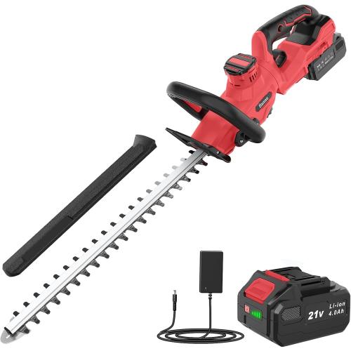 Hedge Trimmer Cordless, 21V Electric Hedge Trimmer with 4000mAh Rechargeable Battery, 14 Dual-Action Blades, 180° Adjustable Branch Cutter, Blade Cover for Hedges, Bush, Branches, Shrubs, Twigs