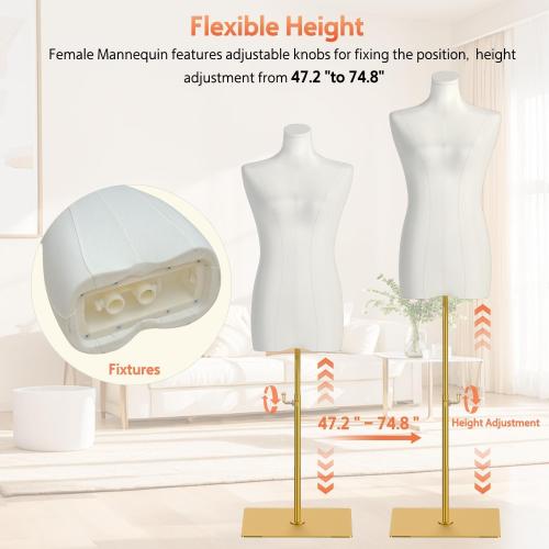 Female Mannequin Torso Sewing: Female Dress Form for Sewing and Clothing Display - Pinnable Mannequin with Support Metal Base Stand