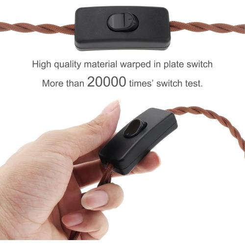 RTNLIT 6Ft Twisted Cloth Covered Lamp Cord with Switch Button and Molded Plug,18-Gauge Fabric Electrical Cord, Stripped Ends Ready for Wiring(1.8m, Brown)