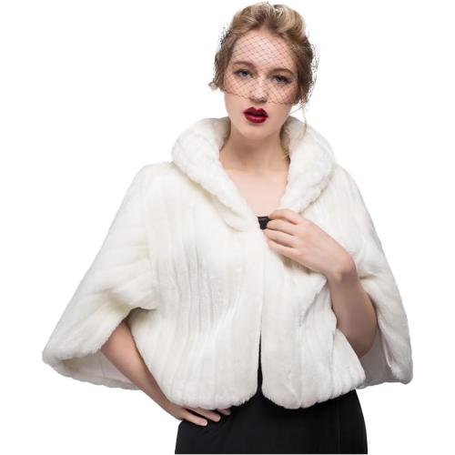 Size M BEAUTELICATE Faux Fur Shawl For Women Soft Fur Stole Wrap Shrug For Winter Wedding Event