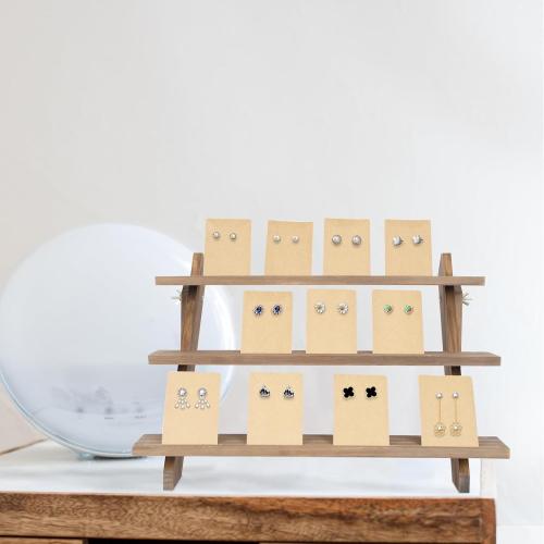 51pcs 3-Tier Wood Earring Display Stand, Retail Jewelry Card Stand with Groove   50 Cards Portable Ring Organizer Holder Showcase Racks for Business Home Using