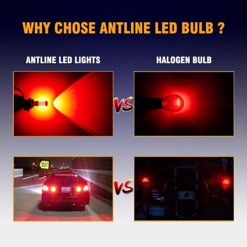 Antline 1157 LED Bulb Flash Strobe Red (2 Pack), 9-30V Super Bright 1600 Lumens 2057 2357 7528 52-SMD LED with Projector for Replacement, Flashing Strobe Brake Tail Stop Light Bulbs