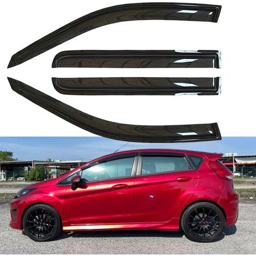4pcs Out-Channel Window Deflectors for Ford Fiesta Hatchback 09-19 94547 | Outside Mount Adhesive Guards No-Drill Install Reduce Wind Noise Tape-On Acrylic Dark Smoke Rain Guard Shades Sunproof Visors