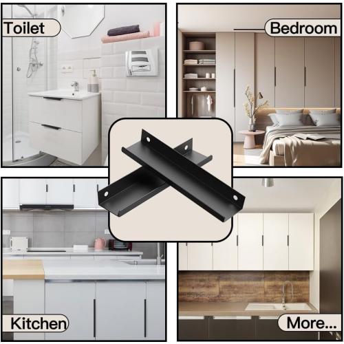 5 Pack Edge Black Hidden Drawer Door Cabinet Handle Aluminum Alloy Finger Bar Pull Concealed Furniture Hardware Back Mount Dresser Handles for Kitchen Bathroom 600mm(23.6 Inch)