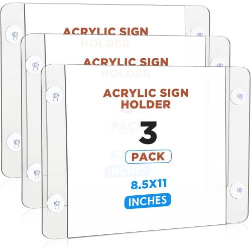 Gerrii 3 Packs Acrylic Window Wall Mount Sign Holder 8.5 x 11 Inch Clear Glass Door Advertising Sign Holder with Suction Cups for Mall Office Home Restaurant Landscape