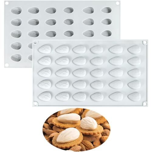 3D Chocolate Molds Silicone - 30 Cavity Almond Mousse Cake Molds for Baking, DIY Dessert, Ice Cube, Candy, Jelly, Resin - Reusable, Flexible, Non-Stick, BPA Free (A_ Almond)