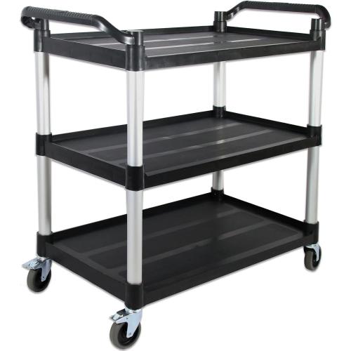 Plastic Commercial Cart Large Size, Restaurant Cart with Wheels Lockable, Heavy Duty Utility Service Cart for Foodservice, Commercial,Office, Warehouse, Black, 40.15X 19.29x 38.97 inches.