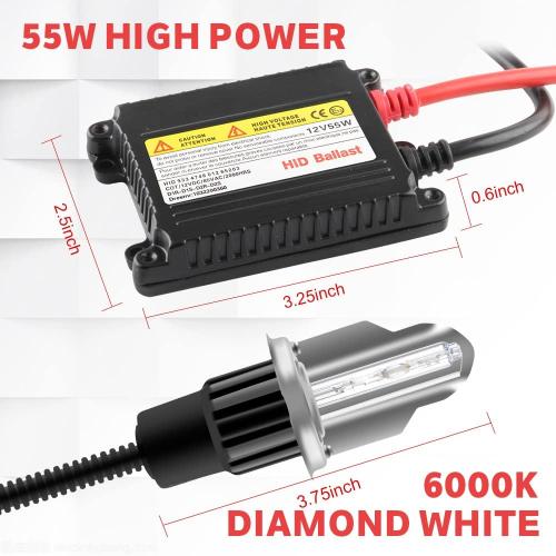H4 HID Headlight Bulbs 6000K Xenon White with 55W DC Slim HID Ballast by Yifengshun Super Bright Xenon HID Light Bulb for Auto High / Low Beam (2 Xenon Bulbs   2 Ballasts)