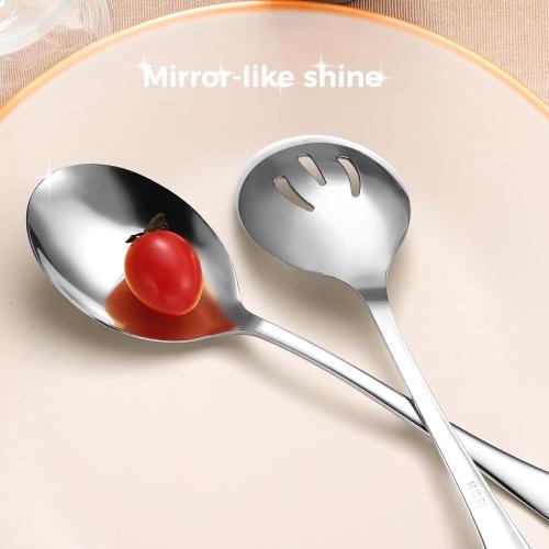 4 Piece Stainless Steel Serving Spoons Set, 10-Inch, Includes 2 Large, 2 Slotted, for Parties/Kitchen/Buffet/Catering, Dishwasher Safe