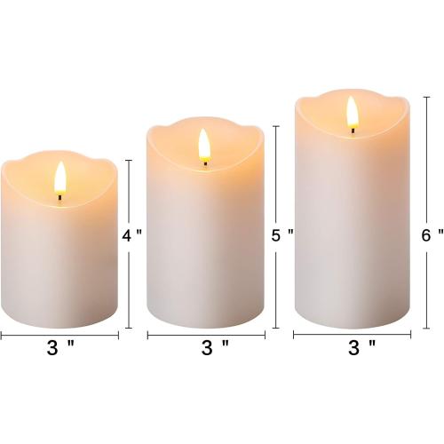 Eywamage White Flameless Pillar Candles with Remote, Flickering Realistic Battery Powered LED Wax Candles, Φ 3 H 4 5 6
