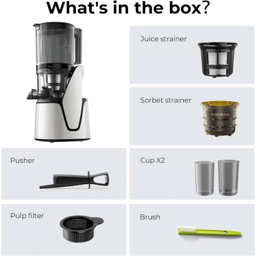 Juicer Machines, 3-in-1 Cold Press Juicer with 6.5 Extra Large Chute, 100oz Large Capacity, AC Motor, Makes Juice, Nut Milk & Sorbet, Bright White