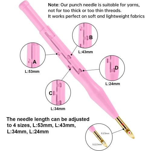 MSDADA  Punch Needle Kit, Adjustable Punch Needle Tool, Wooden Handle Embroidery Pen Kits, Hoops, Cloth, Punch Needle Set Adults Beginner for DIY Craft, Perfect for Decoration and Gifts（Pink）