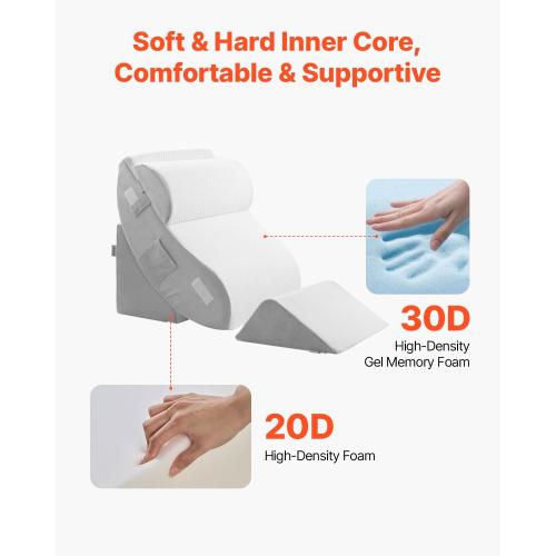 Happybuy 4-Piece Adjustable Orthopedic Bed Wedge Pillow Set: Relieve Back Pain, Acid Reflux, and Snoring. Ideal for Post-Surgery Recovery. Support Legs, Neck, and Shoulder. Comes in White/Grey!