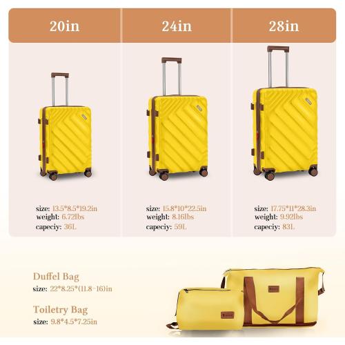 Rosamo 5 piece Luggage Set Expandable Suitcase 22x14x9 Airline Approved Carry on, ABS Hard Case Suitcases with Spinner Wheels, TSA Lock (Yellow)