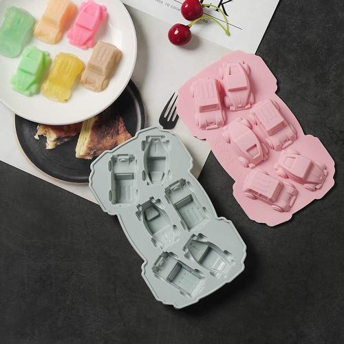 3Pcs Car Silicone Ice Cube Trays Auto Silicone Chocolate Molds Jello Candy Gummy Mold Cake Decorating Tool Crayon Wax Melt Mould (Random Color)