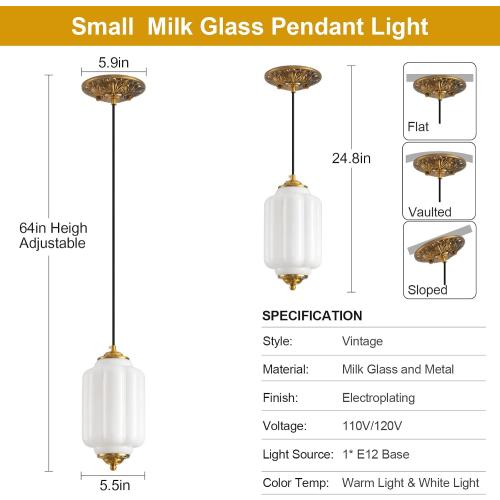 Milk Glass Light Fixture 5.5in Small Pendant Light Bulb Included