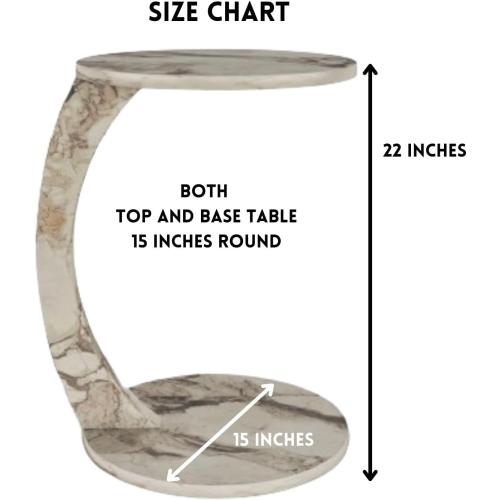 C Shaped End Table for Couch Small Places, Faux Marble White Space Saver Round Side Table for Sofa and Bedside with Wheels, Coffee and Snack Time Tray for Living Room (White Marble)