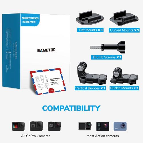 Helmet Sticky Mounts Adhesive Buckle Mount Screw Accessory Kit Compatible with GoPro Hero 13 12 11 10 Max 9 8 7 6 5 Session DJI Osmo Insta360 AKASO Action Cameras (12 in 1)
