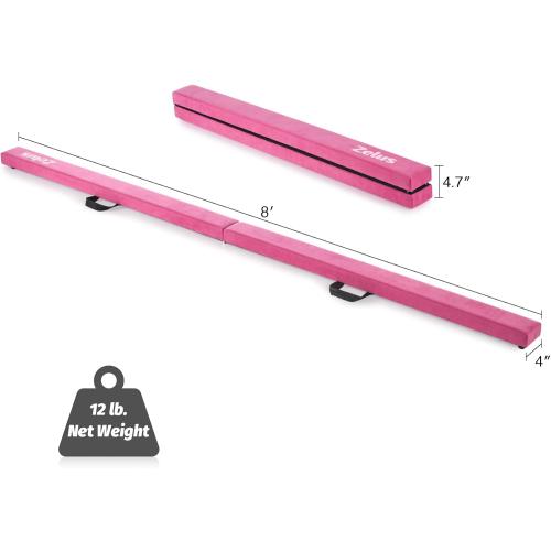 ZELUS 8' Folding Gymnastics Balance Beam, Floor Balance Beam w/Carry Handles Anti-Slip Base for Kids, Beginners & Professional Gymnasts