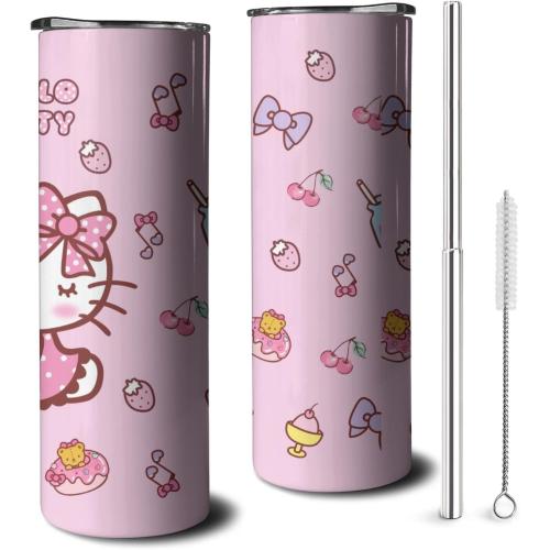 Tumbler for Adults Water Bottle Double Wall Cups for Kids 20 oz Pink Coffee Mug Stuff Cat Insulated Cup Gifts for Girl Women