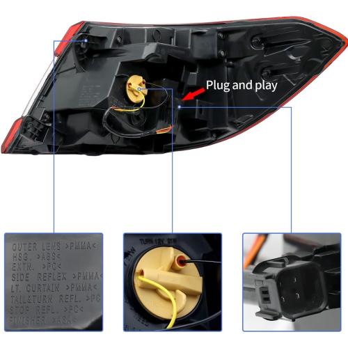 Outer LED Tail Light Fit for 2018-2021 Honda Accord Sedan, Rear Taillight Lamp Bulbs Not Included, Left Driver Side